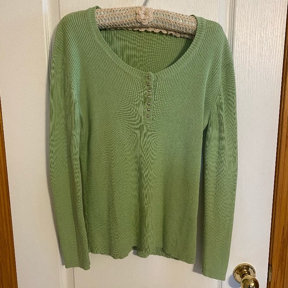 Long Sleeve Green Ribbed Top 2X - Picture 1 of 5